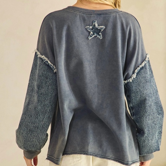 Denim Star Patch Sweatshirt - Picture 3 of 4